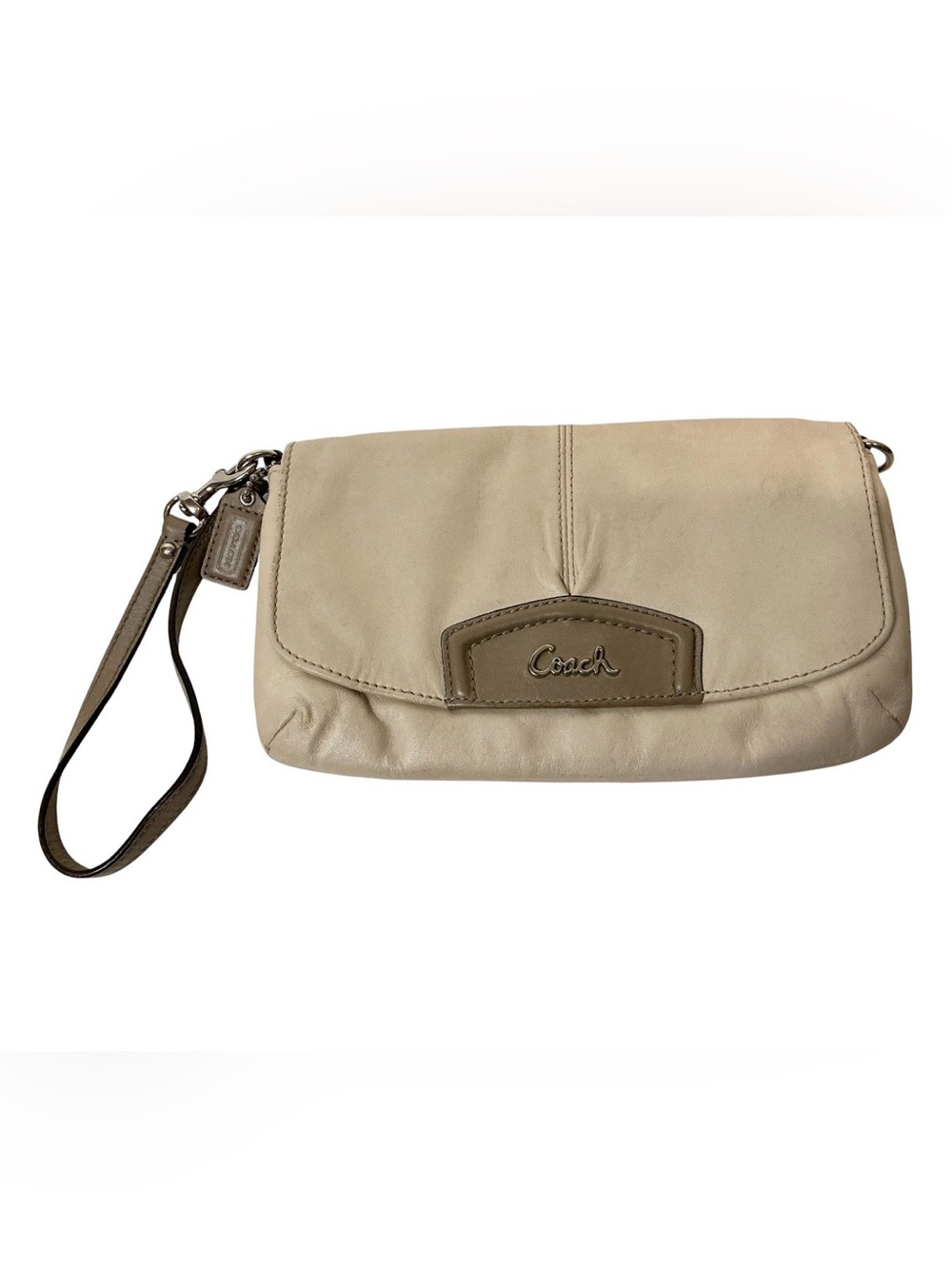 Coach Wristlet Wallet F48245 Large Leather Clutch Putty Stone Beige Pink Lining